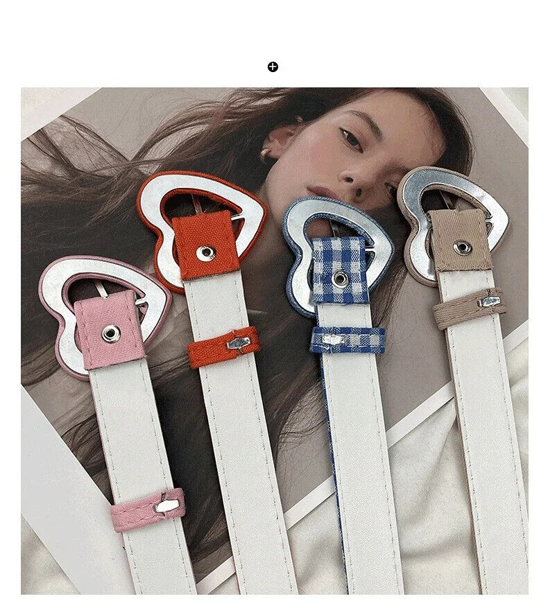 Women Belt Denim Fabric Strap Love Buckle All-Match Jeans Pink Dress Waistbands