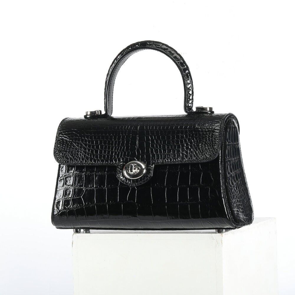 Black Alligator Crocodile Belly Skin Handbag, New Desinger Women's Shouler Bag