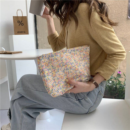 Floral Cosmetic Bag Cotton Fabric Make Up Storage Pouch Vintage Phone Clutch Bag