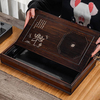Solid Wood Lotus Tea Tray Water Storage Style|Tea Accessories
