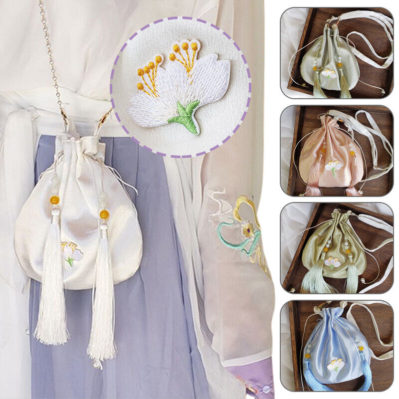 Embroidered Tassel Chinese Hanfu Bag Drawstring Wallet Handbag Silk Change Purse