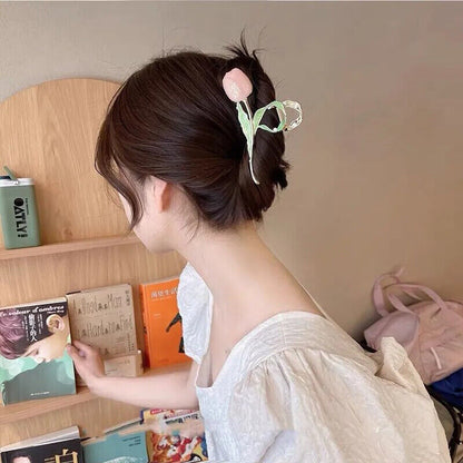Women Hairpin Alloy Fashion Small Fresh Tulip Flower Back Hair Clips Accessories