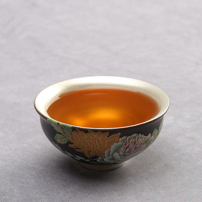 Silver Cup Flower Relief Cup Of Tea Chinese Porcelain Cup 999 Sterling Silver