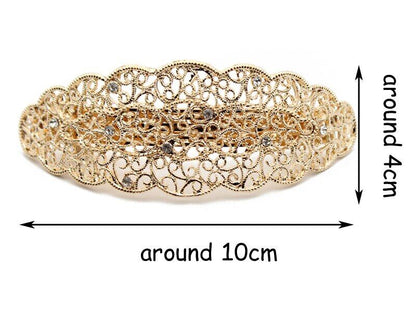 Women Hair Clips Metal Antique Black Silver Rhinestones Hairwear Barrette 10x4cm