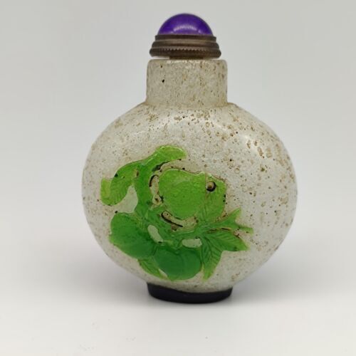 Chinese Old Beijing Glaze Carved Phoenix And Peach Snuff Bottle Collectibles Art