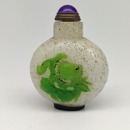 Chinese Old Beijing Glaze Carved Phoenix And Peach Snuff Bottle Collectibles Art