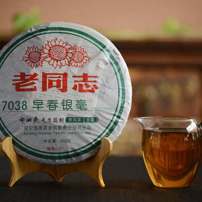2007 Haiwan Old Comrades 7038 Early Spring Yinhao Pu-erh Pu'er Raw Tea 400g Cake