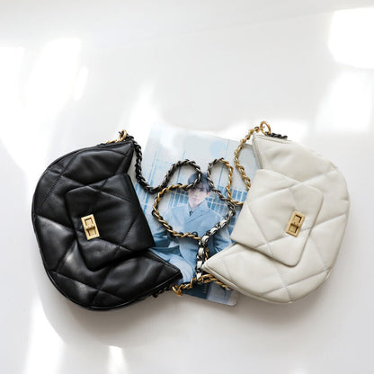 Quilted Real Leather Shoulder Bag Small Flap Purse w/ Chains Tote Hobo Handbag