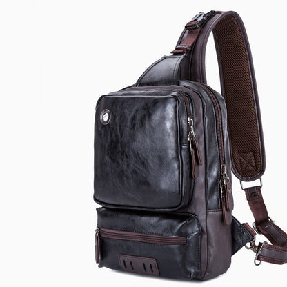 Men's Sling Backpack PU Leather Large Capacity Cross Body Bag Chest Shoulder Bag