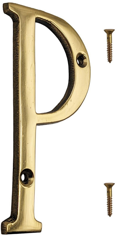 4-inch House Letter with Mounting Screws, Polished Brass, Shiny Gold Color