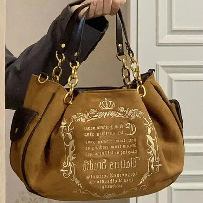 Y2K Vintage Canvas Gothic Style Tote Handbag Embroidery Letter Style Women's Bag