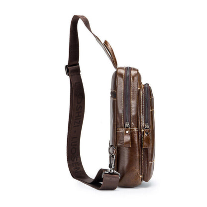 100% Genuine Leather Men's Chest Bag Vintage Crossbody Bag Sling Backpack Hiking