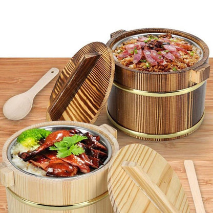 Rice Bowl Soup Sushi Tub Bucket Wood Steamer Japanese Oke Food Container 20x20cm