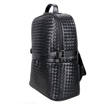 Top Real Leathe Handmade Weaving Men's Backpack Black Travel Bag School Rucksack