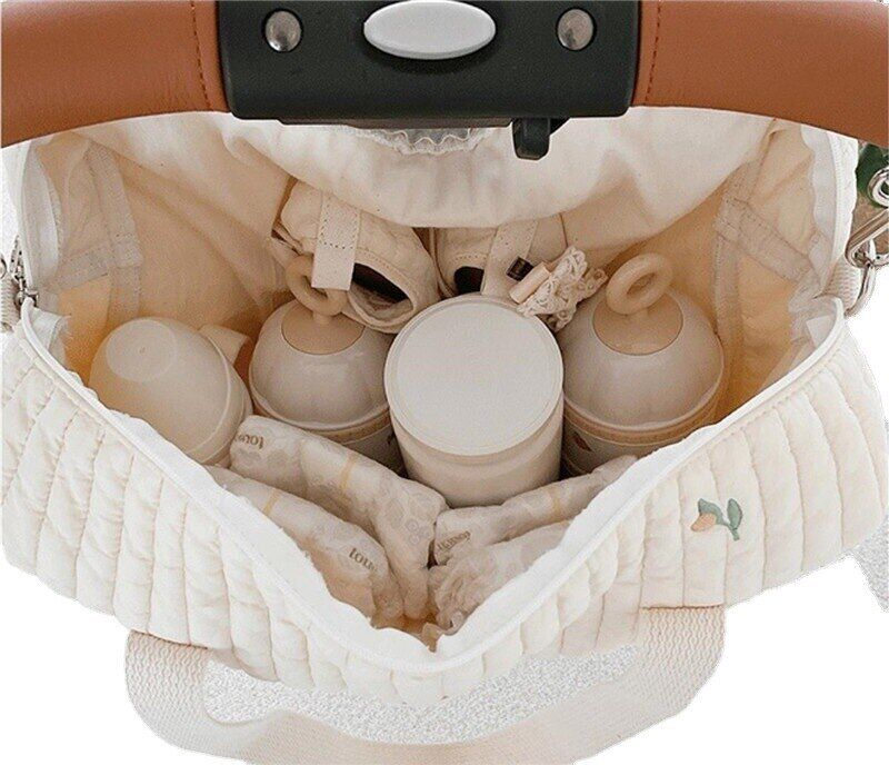 Baby Stroller Bag Baby Beige Zipper Diaper Handbag Mummy Shoulder Bag Traveling