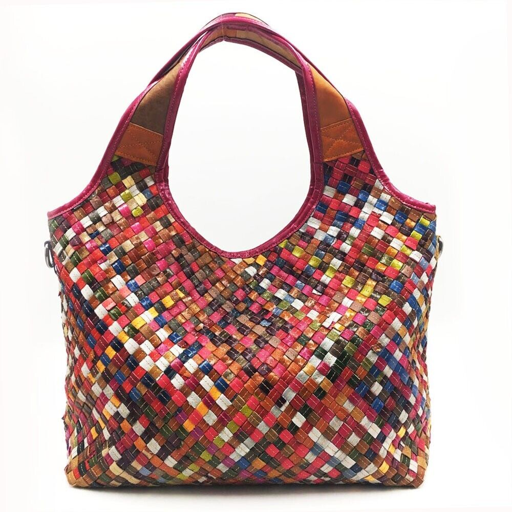 Genuine Leather Multi-color Handbag, Desinger Pure Handmade Weaving Shoulder Bag