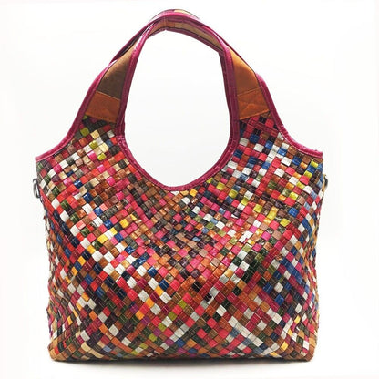 Genuine Leather Multi-color Handbag, Desinger Pure Handmade Weaving Shoulder Bag