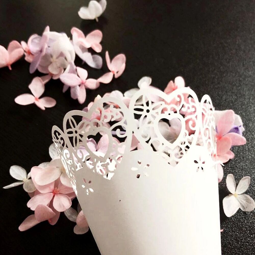 Dried Flowers Cones 50Pcs White Paper Petals Laser Hollow Lace Confetti Wrapping