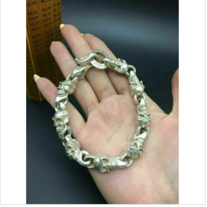 chinese miao silver cast cool skull statue bracelet jewel collectable gift Art