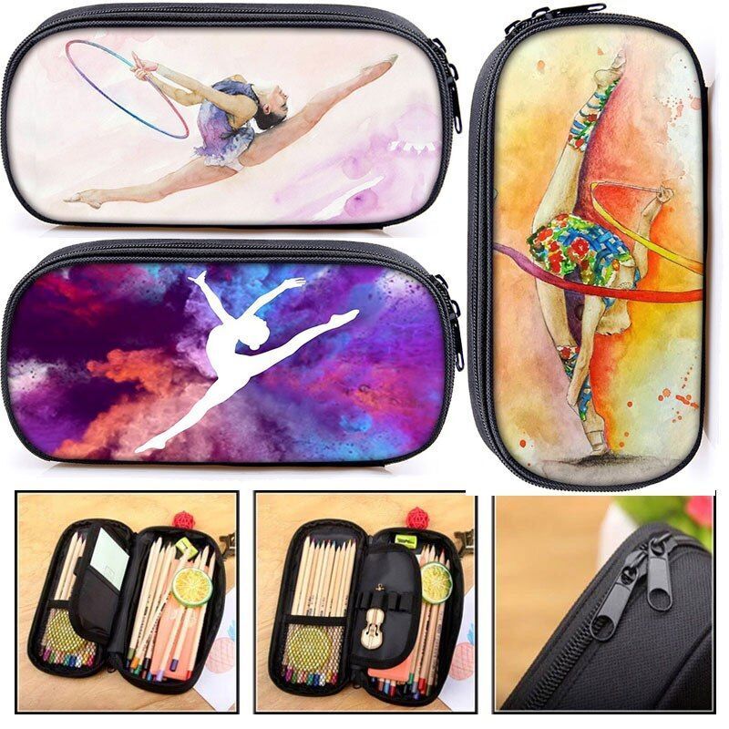 Elegant Gymnastic Art Print Cosmetic Bag Women Pencil Case Stationary Bag Canvas
