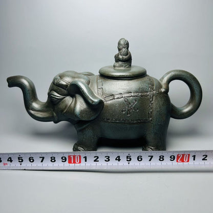Vintage Chinese Yixing Purple Clay Teapot Zisha Ceramic Carving Elephant Tea Set