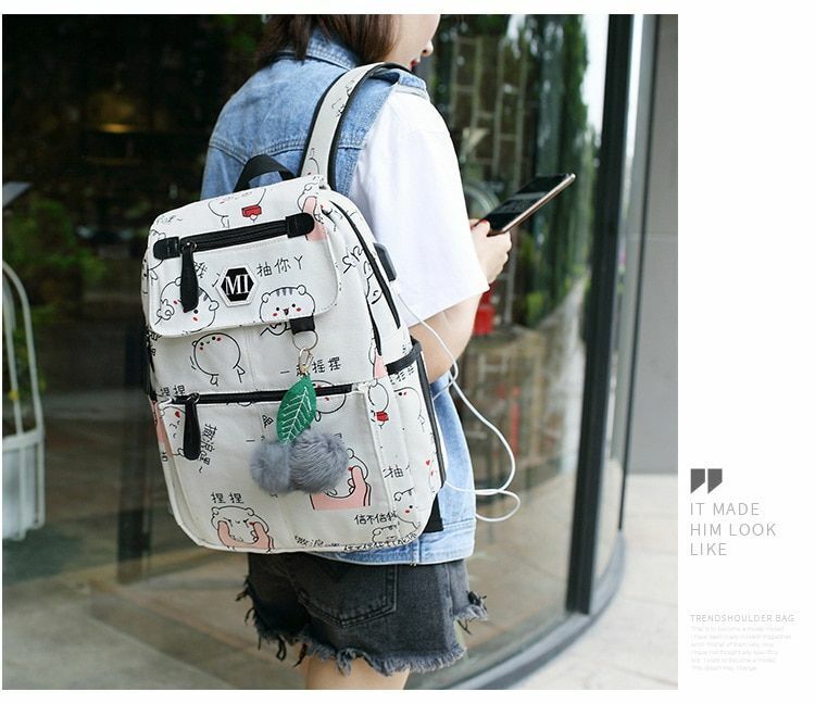 Backpack 3-piece Set Teenagers Girls School Bags Canvas Casual Classical Women