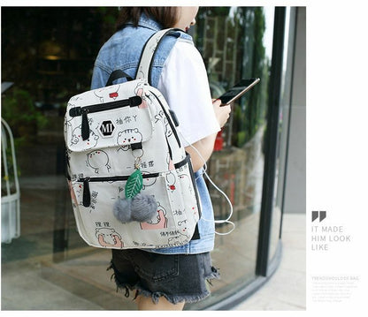 Backpack 3-piece Set Teenagers Girls School Bags Canvas Casual Classical Women