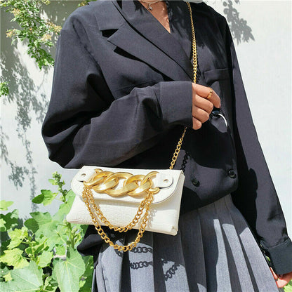 Mini Crossbody Bags Women Metal Chain Shoulder Bag Leather Belt Bag Women