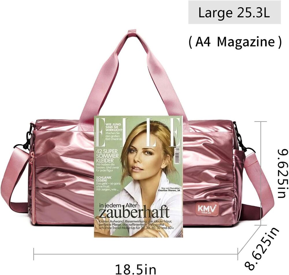 Metallic Women Stylish Gym Duffle Bag School,Ballet Dance for Rose gold