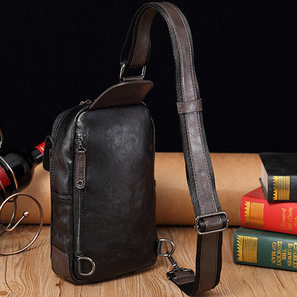 Sling Backpack Men's PU Leather Crossbody Bag Chest Bag Sport Sling Shoulder Bag