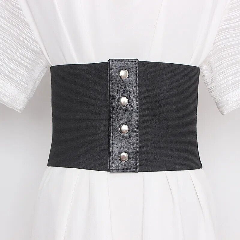 Women Wide Belt Plus Size Elastic Soft PU Leather Corset Waist Sweater Waistband