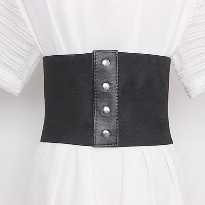 Women Wide Belt Plus Size Elastic Soft PU Leather Corset Waist Sweater Waistband