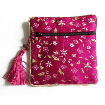 10PCS Mix Colors Chinese Zipper Coin Tassel Silk Square Jewelry Bags Pouch-ca