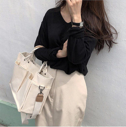 Casual Canvas Large Handbag Wide Strap Shoulder Crossbody Shopper Bag 32*25*13CM