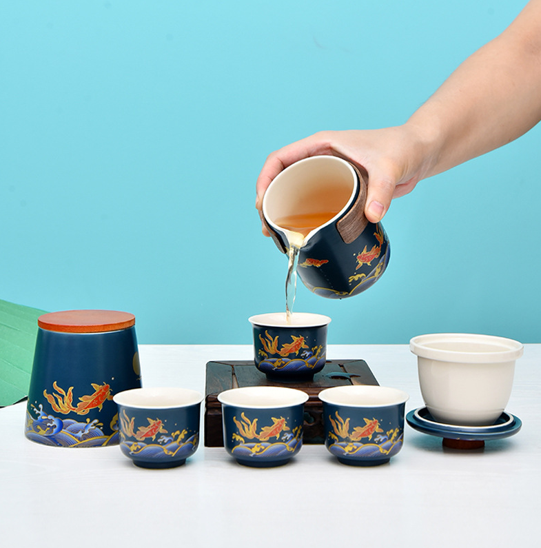 Ceramic Kungfu travel tea set express cup one pot four cups