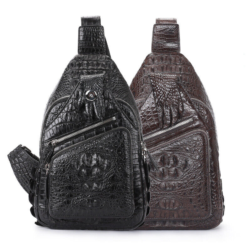 Real Crocodile Alligator Skin Leather Men's Crossbody Bag Luxury Sling Backpack