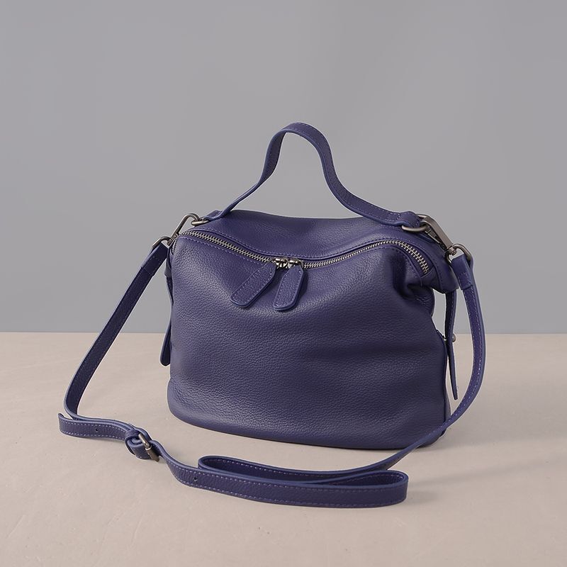 Handbag Genuine Leather Shoulder Crossbody Bags Solid Color Totes Purple Black