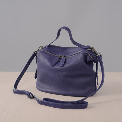 Handbag Genuine Leather Shoulder Crossbody Bags Solid Color Totes Purple Black