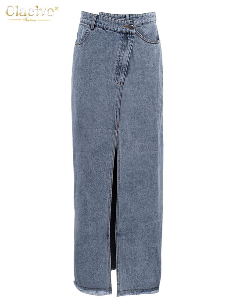 Skirts Women Office Lady Long Skirt Blue Denim Skirt Female Clothing
