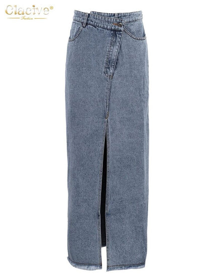 Skirts Women Office Lady Long Skirt Blue Denim Skirt Female Clothing