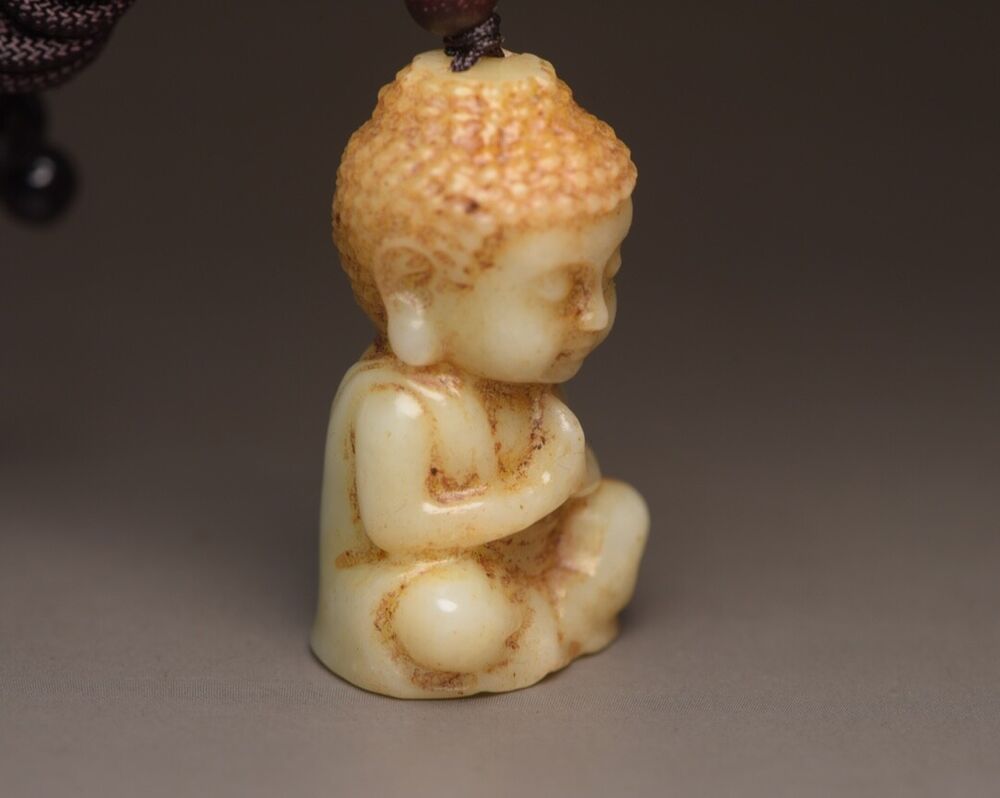 Chinese Natural Hetian Jade Hand Carved Baby Buddha Statue Pendants Jewelry Gift