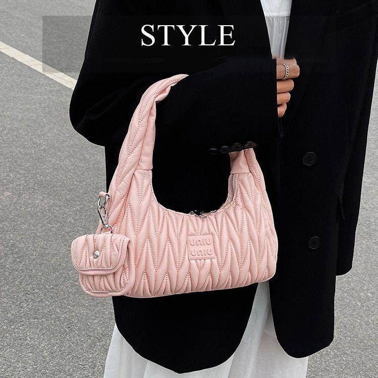 Fashion Pleated Tote Bags Shoulder Underarm Bags Soft Synthetic Leather Handbag