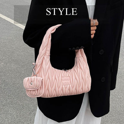 Fashion Pleated Tote Bags Shoulder Underarm Bags Soft Synthetic Leather Handbag