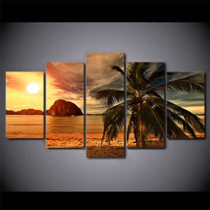 Palm tree in Natural Beach 5 Pcs Canvas Wall Art Painting Poster Home Decor