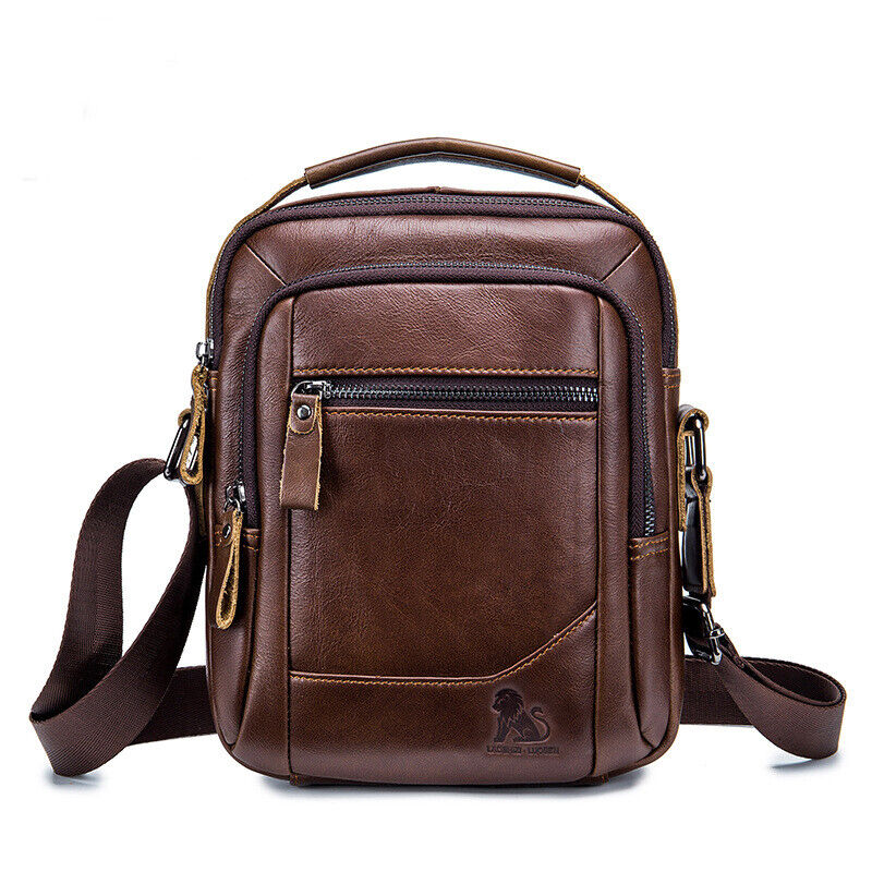 100% Genuine Leather Men's Sling Shoulder Bag Messenger Bag 8" Handbag Crossbody