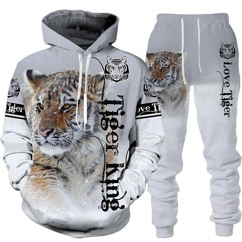 Printed Hoodie + Pants Suit Men/Women 2 Pcs Sportwear Tracksuit Set Winter Men's