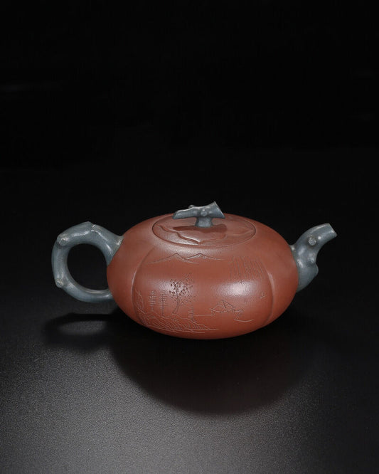 Chinese Yixing Zisha Clay Handmade Exquisite Teapot （柿扁 底款：花章）