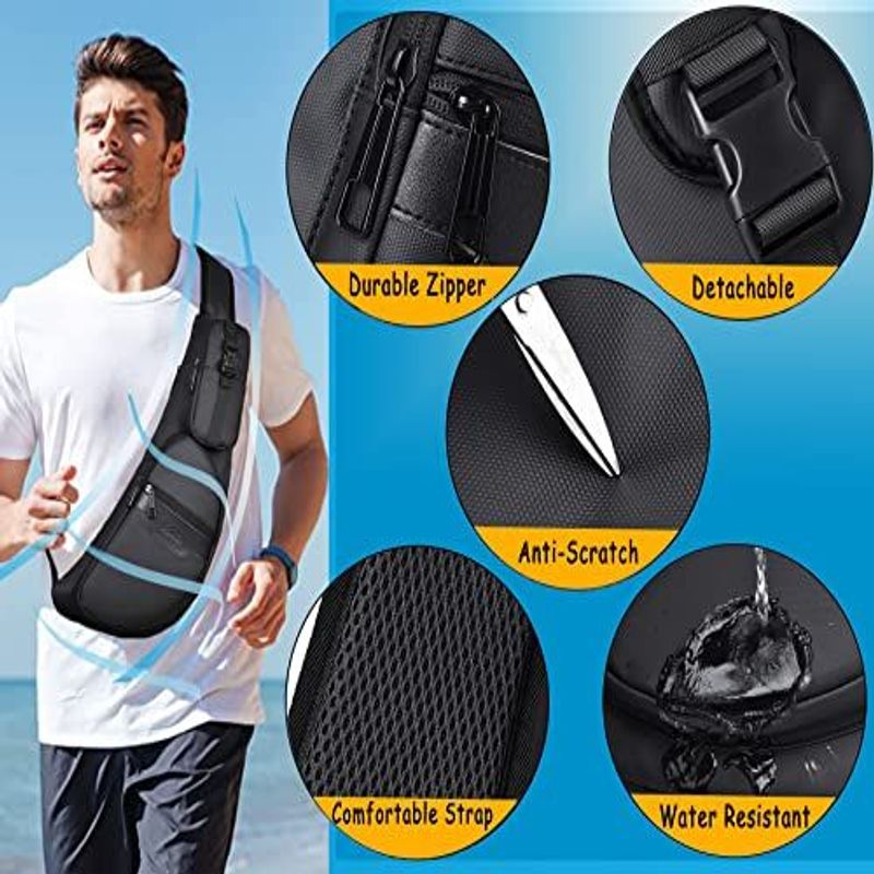 CAISANG Sling bag Chest Shoulder Backpack Crossbody Fanny Pack Medium, Black