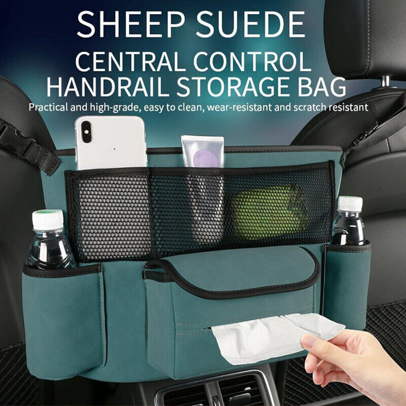 PU Leather Car Net Pocket Organizer Holder Between Seat Storage Bag Tissue Box