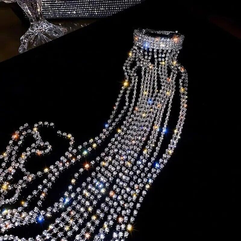 Women Hair Accessories Full Rhinestone Crystal Long Tassel Hairpin Shiny Jewelry